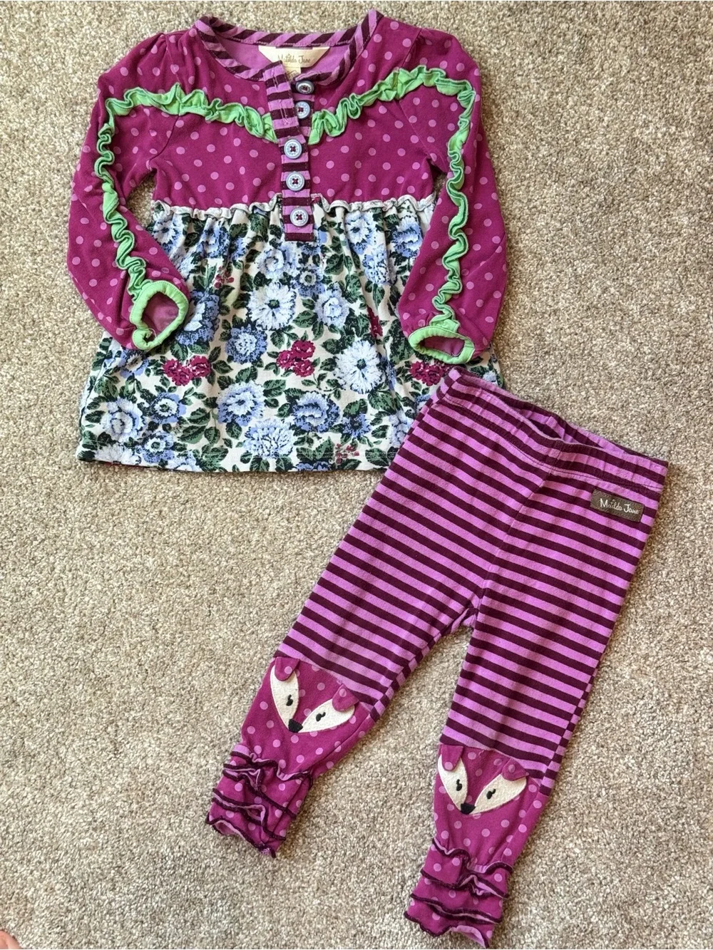 Matilda Jane Baby Girl 12-18M Floral Ruffle Top Fox Leggings Set Boutique